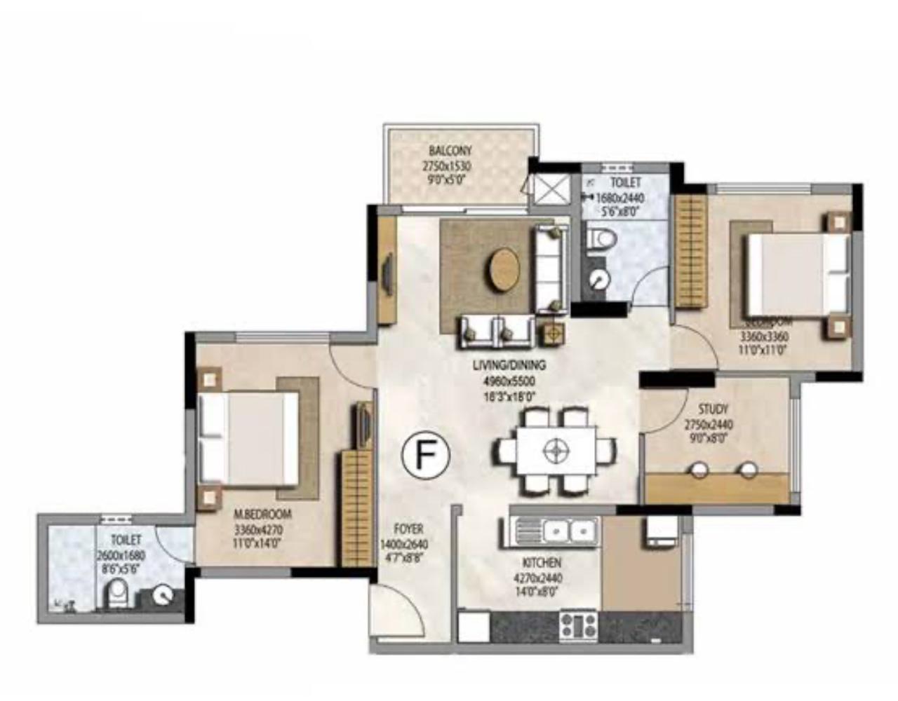 2.5 BHK Property for Resale – Prestige Misty Waters, Kempapura - Image 9
