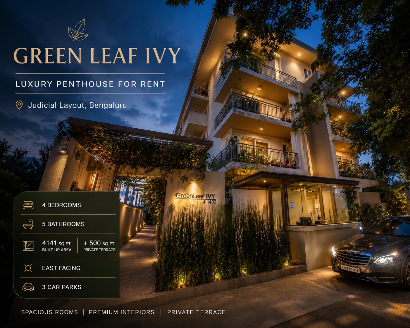 Green Leaf Ivy | Ultra-Luxury 4 BHK Penthouse with Private Terrace | Judicial Layout, Bengaluru