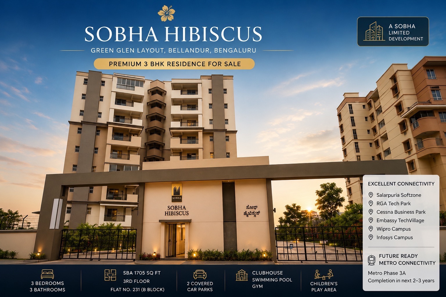 Sobha Hibiscus | Premium 3 BHK Residence for Sale Green Glen Layout, Bellandur, Bengaluru